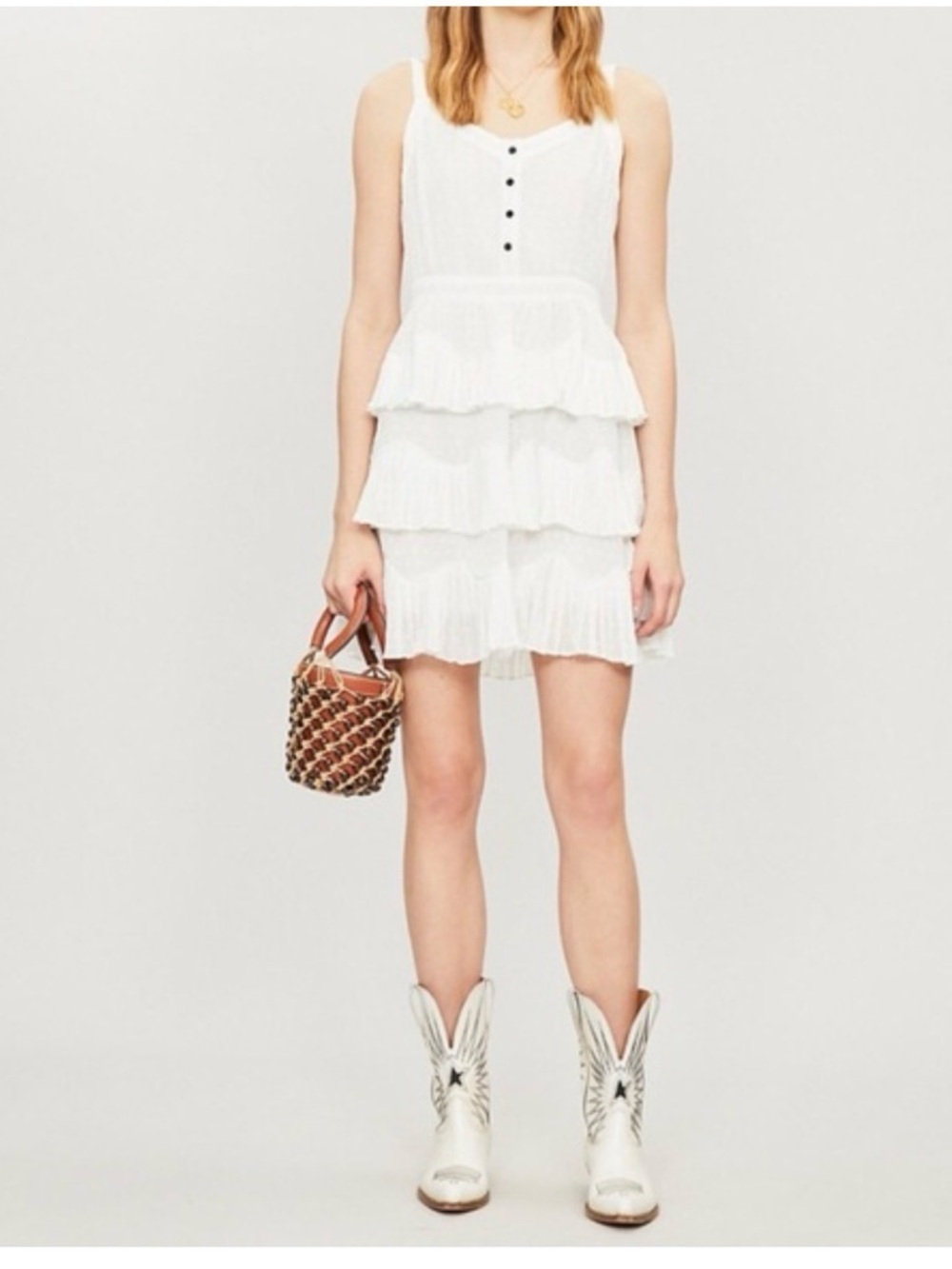 Maje White Ruffled Tiered Dress